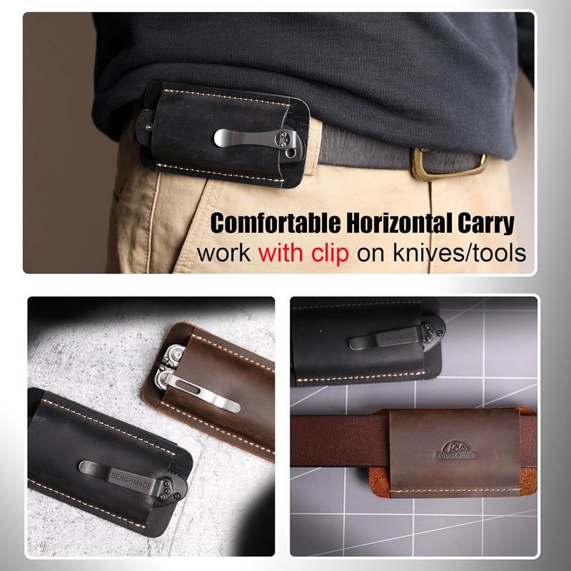 topstache Leather Sheath for Belt - Horizontal Carry EDC Belt Pouch - Leather Pocket Knife Holster - Multitool Sheath for Men - Tool Holster Everyday Carry Pouch, Size Splus, Black - Image 5
